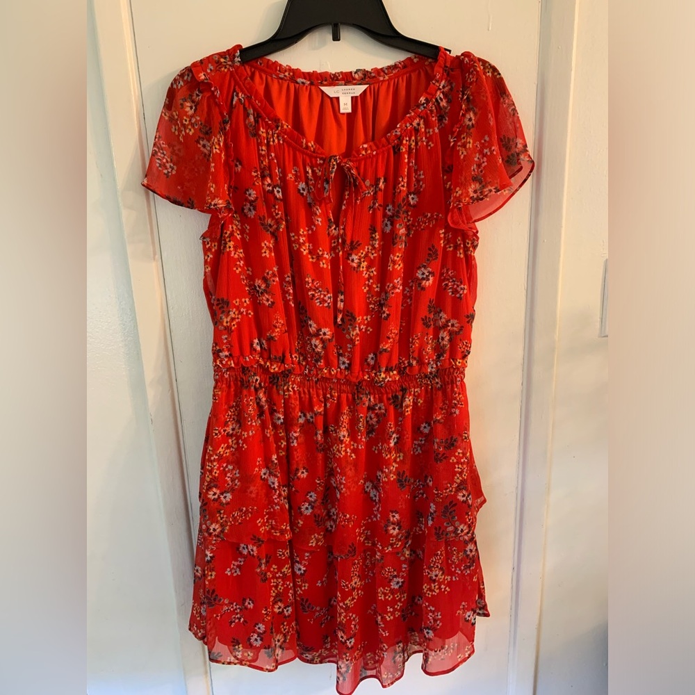 LC Lauren Conrad Vibrant Red Floral Dress size medium